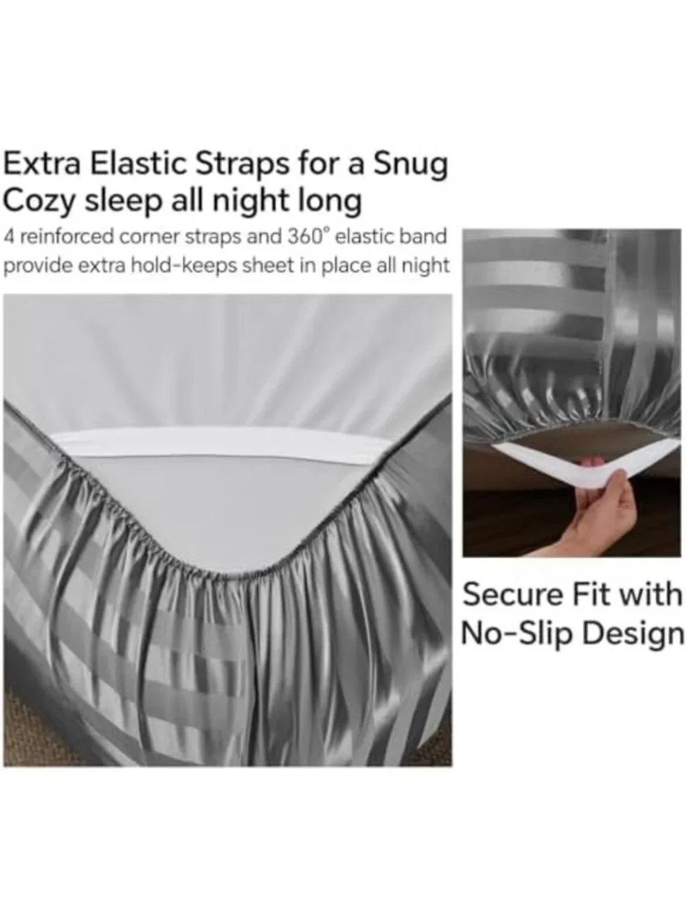 Luxurious Dark Grey Jacquard Striped Satin King Size Sheet Set - 4 Pieces